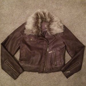 Jou Jou Girls Motorcycle Faux Leather Jacket w fur